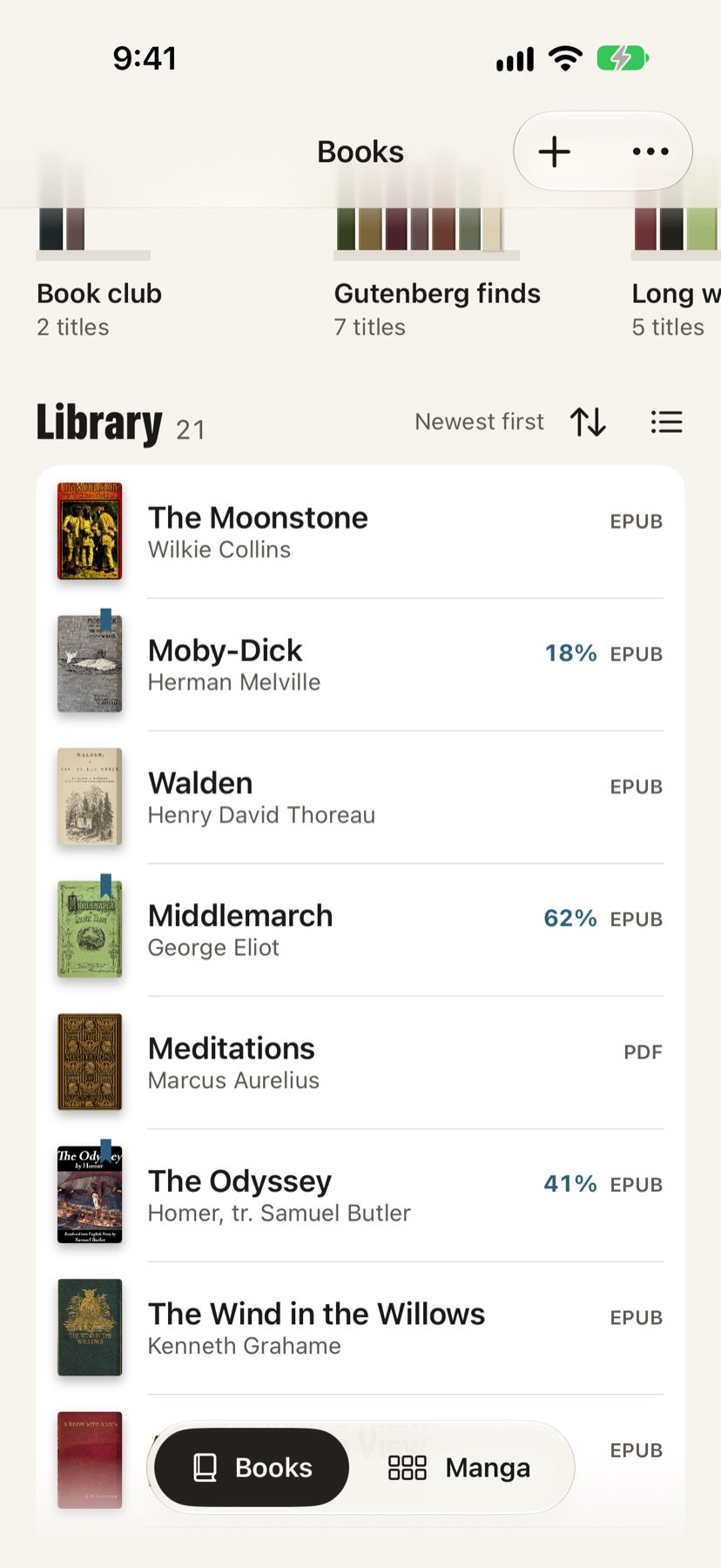 The library as a list, on iPhone