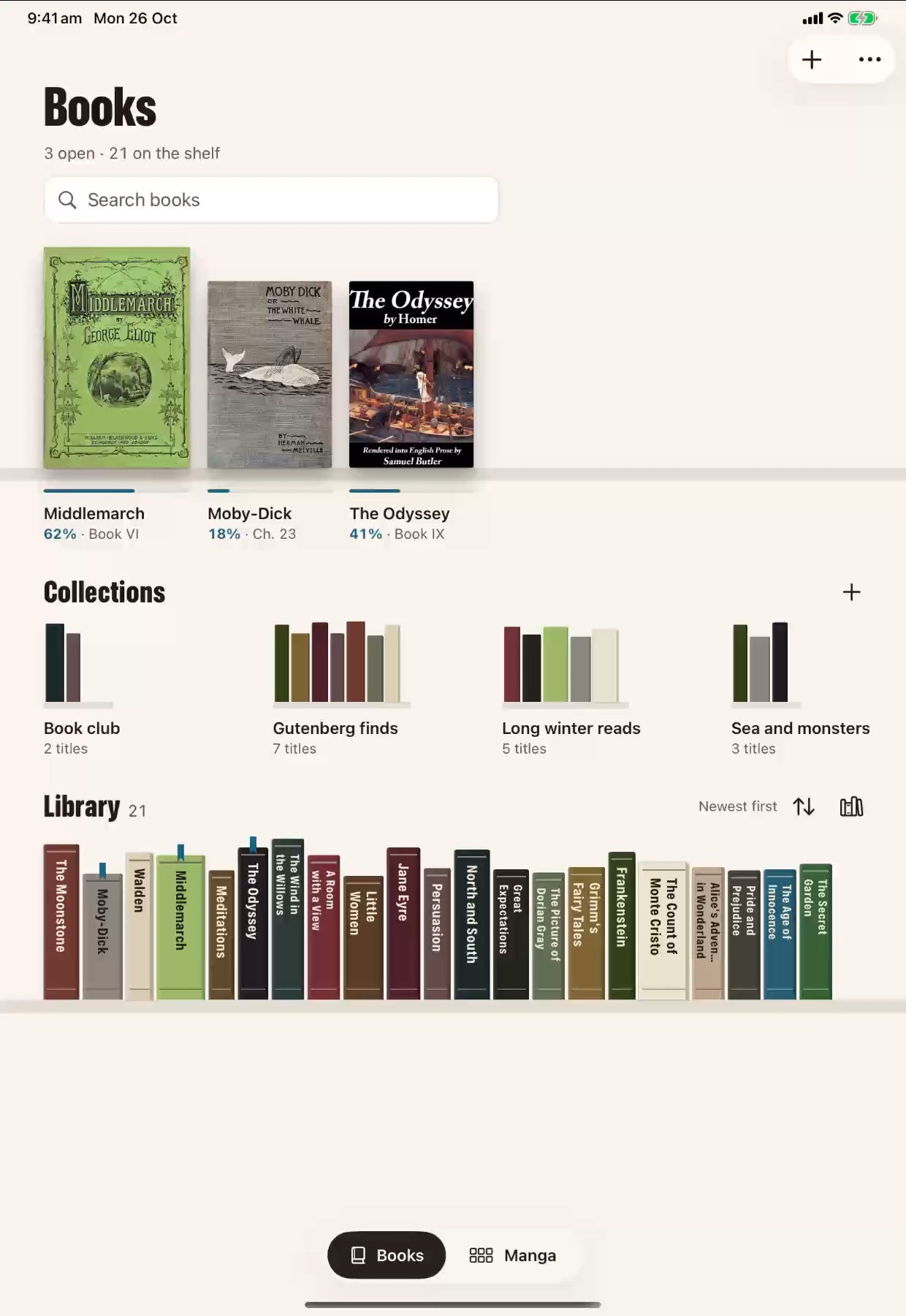 Home with three books open on iPad